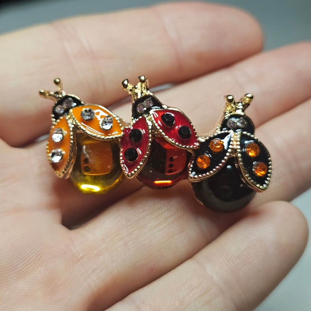 Ladybug Brooch Pin Women OS Multicolor Rhinestone Enamel Insect Vibe - Picture 4 of 5